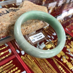 Vintage Translucent Natural Green, White Jadeite Jade Bangle Bracelet 59.1MM