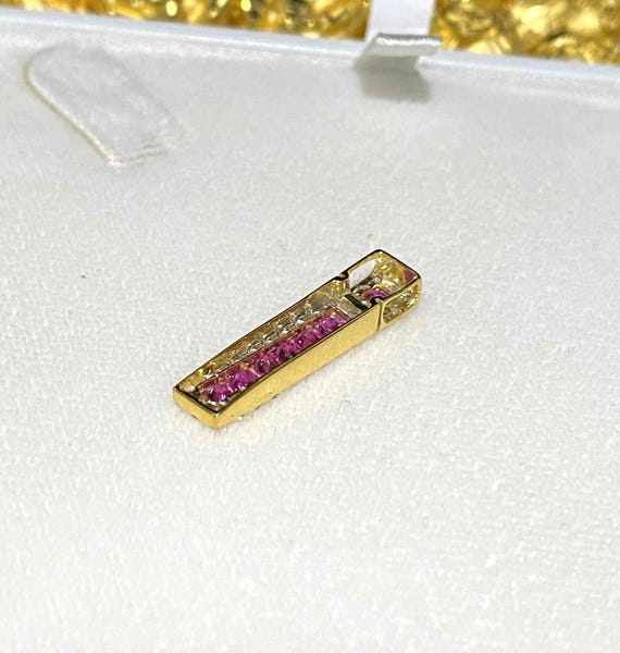 Vintage 14K Solid Gold Ruby, White Topaz Pendant. - image 7
