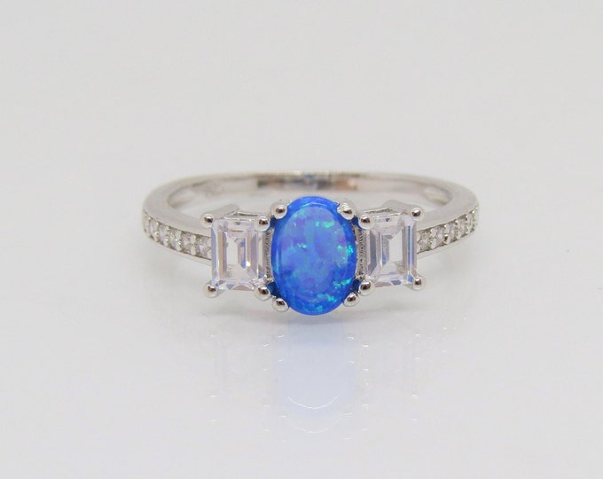 Sterling Silver Blue Opal & White Topaz Ring Size 7