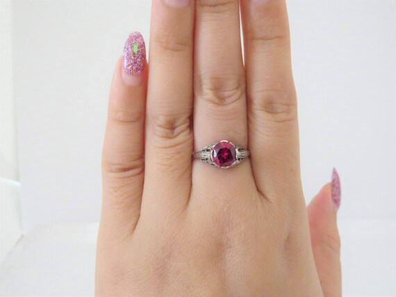 Vintage Sterling Silver Ruby Filigree Ring Size 7 - image 5