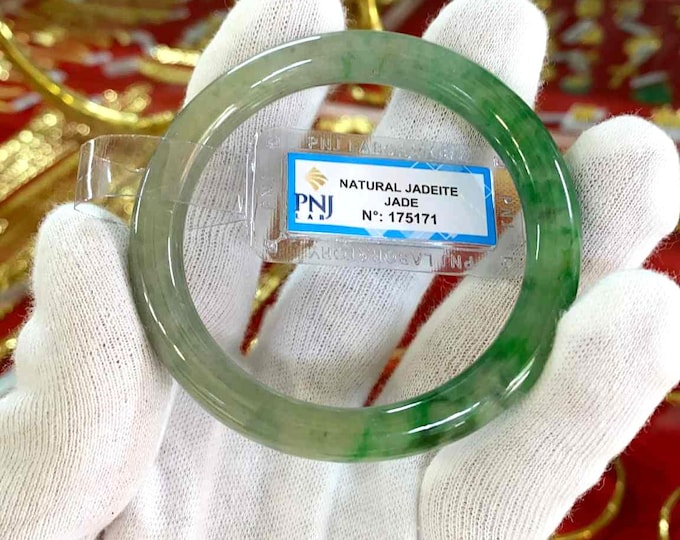 Vintage Translucent Natural Green, Brown Jadeite Jade Bangle Bracelet 53.9MM