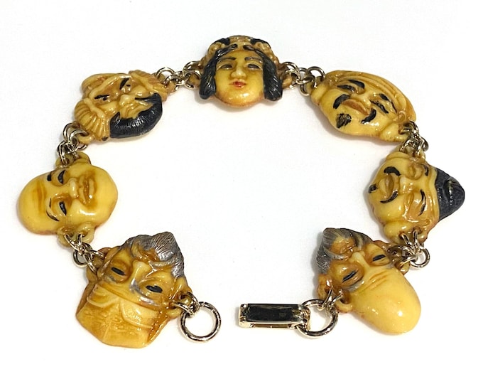 Vintage 14K Solid Yellow Gold Toshikane Arita 7 lucky gods bracelet 7.25"