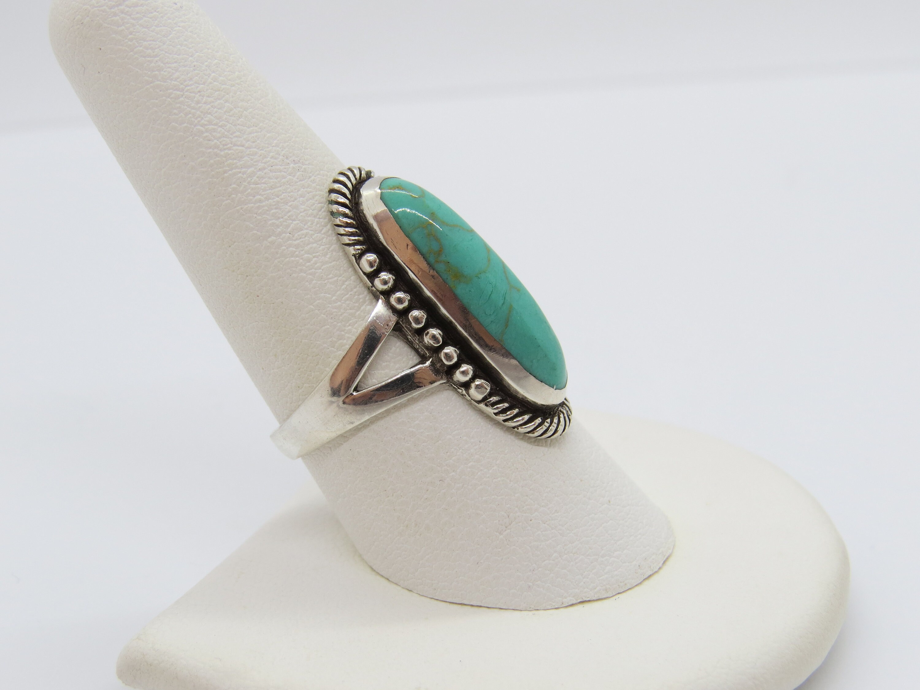 Vintage Sterling Silver Turquoise Long Ring Size 9 | Etsy