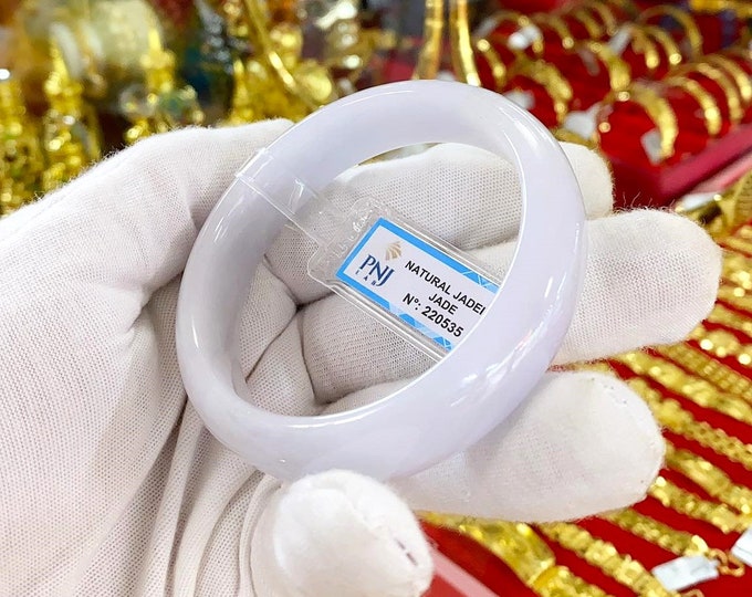 Translucent Natural Lavender, White Jadeite Jade Vintage Bangle Bracelet 59.5MM