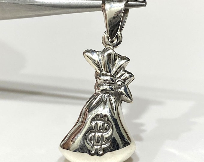 Vintage Sterling Silver Money Bag Pendant.