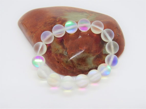 Vintage Jewelry White Moonstone Lucite Bead Brace… - image 1