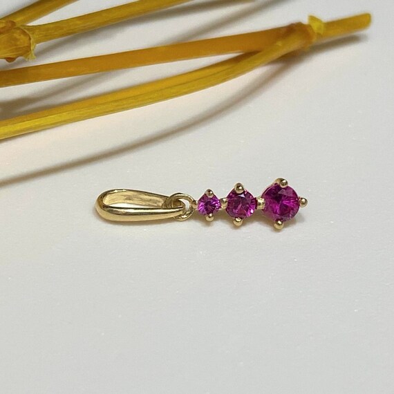 Vintage 14K Solid Yellow Gold Ruby Tiny Pendant. - image 5