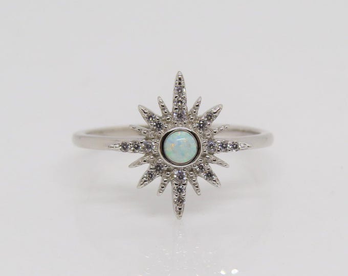 Vintage Sterling Silver White Opal & White Topaz Ring Size 6