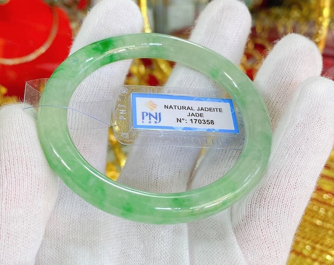Translucent Natural Green Jadeite Jade Vintage Bangle Bracelet 55.3MM