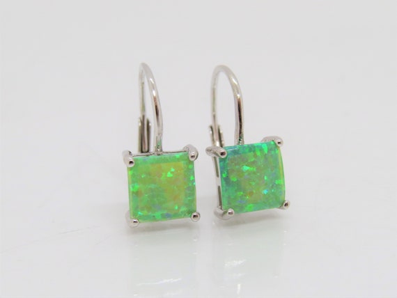 Vintage Sterling Silver Square Green Opal Earrings - image 5