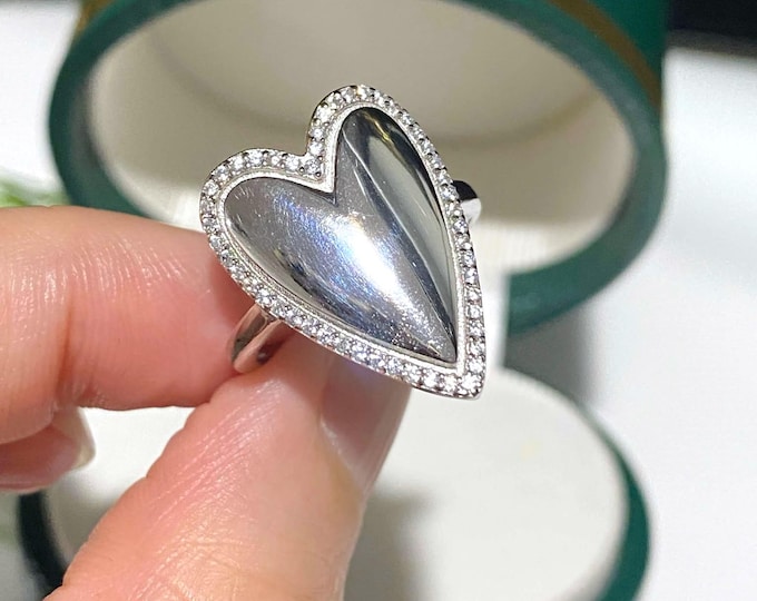 Vintage Sterling Silver White Topaz Heart Ring Size 6