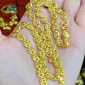 Vintage 24K 980 Pure Gold Money Coin Link Chain Necklace 20''