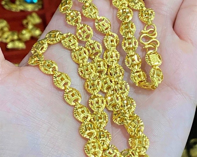 Vintage 24K 980 Pure Gold Money Coin Link Chain Necklace 20''