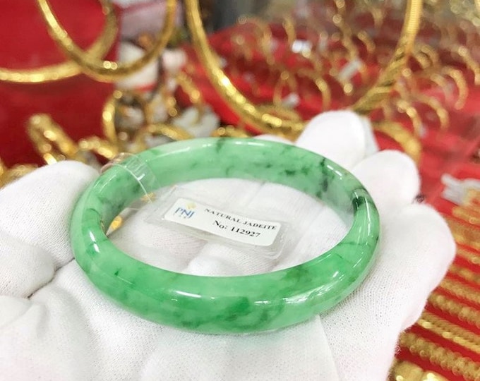 Vintage Translucent Natural Green Jadeite Jade Bangle Bracelet 57.5MM