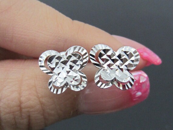 Vintage 18K 750 Solid White Gold Diamond cut Butt… - image 5