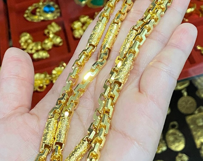 Vintage 610 15K Solid Yellow Gold Anchor, Dragon Chain Link Necklace 24''