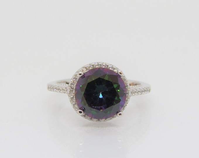 Sterling Silver Round cut Rainbow Topaz & White Topaz Filigree Ring Size 8