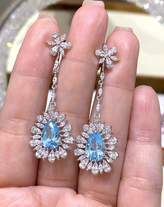 Vintage Sterling Silver Aquamarine & White Topaz … - image 5