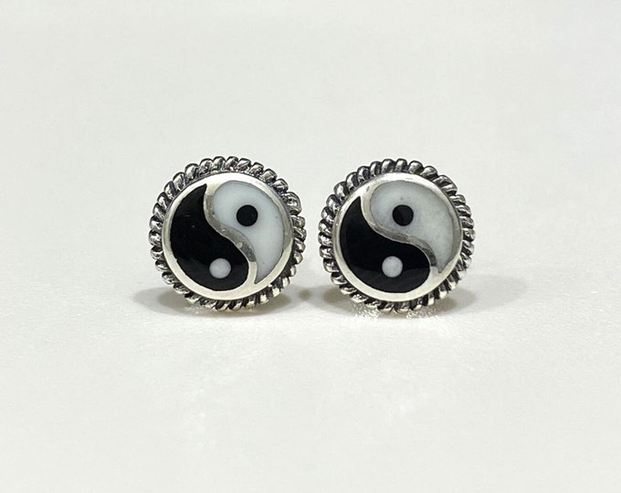 Vintage Sterling Silver Yin Yang Stud Earrings.