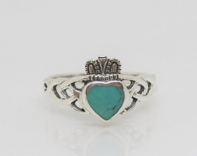 Vintage Claddagh Sterling Silver Turquoise Ring Size 8