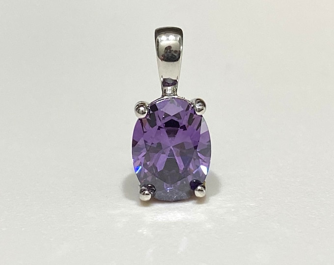 Sterling Silver Oval cut Amethyst Pendant.