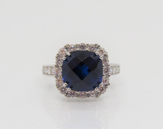 Vintage Sterling Silver Blue Sapphire & White Topaz Ring Size 8