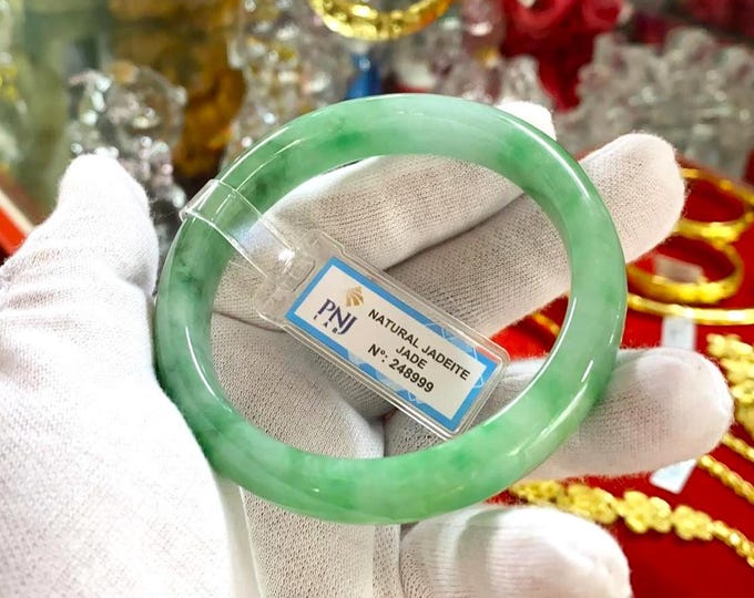 Vintage Translucent Natural Green Jadeite Jade Bangle Bracelet 59.5MM