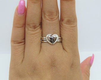 vintage silver ring 欠けたハート Vintage Silver Tone Fancy Multi Round Rhinestone Dangle