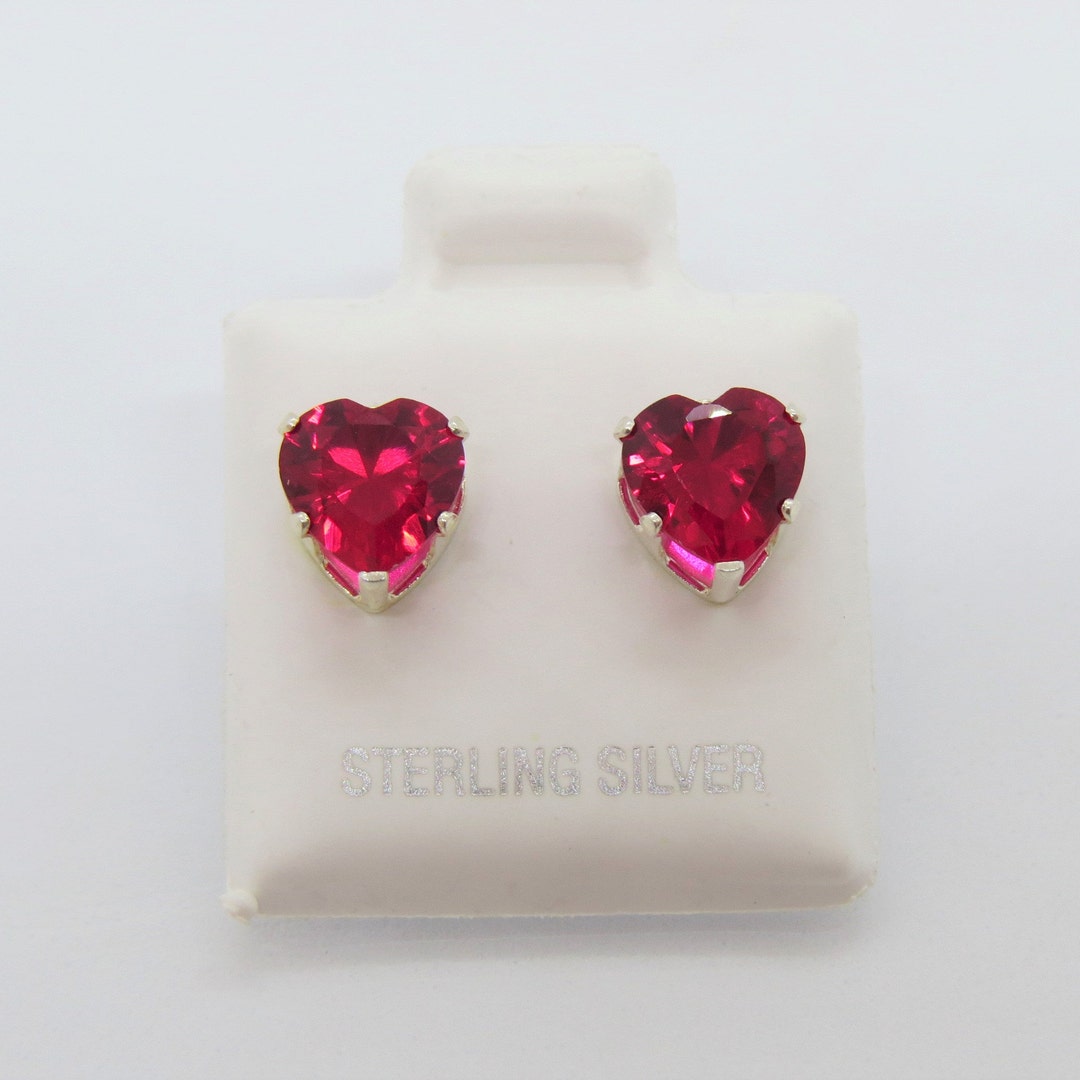 Vintage Sterling Silver Heart Cut Ruby Stud Earrings 6MM 7MM - Etsy