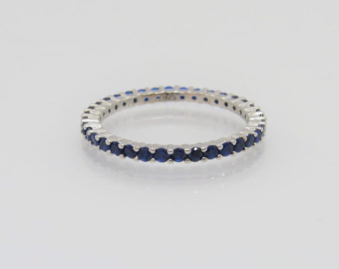 Vintage Sterling Silver Round cut Blue Sapphire Eternity Band Ring Size 8