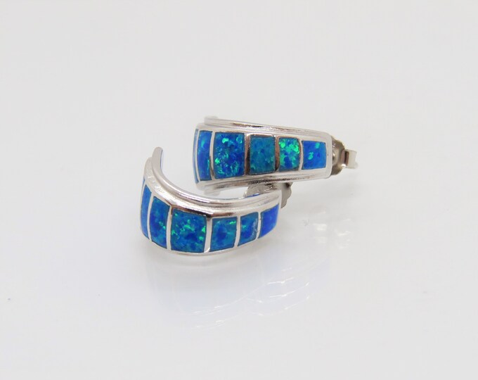 Vintage Sterling Silver Blue Opal Stud Earrings