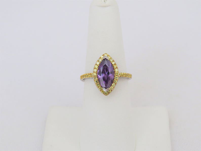 Vintage Sterling Silver Marquise cut Amethyst /& Citrine Halo Ring Size 7