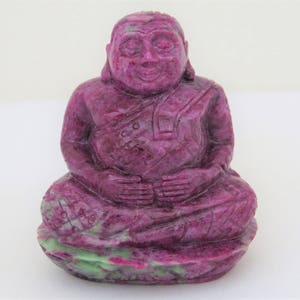 Antique Vintage 1256ct RED RUBY ZOISITE Carved Buddha Statue 3''