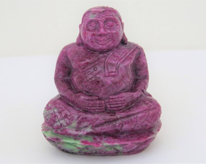 Antique Vintage 1256ct RED RUBY ZOISITE Carved Buddha Statue 3''