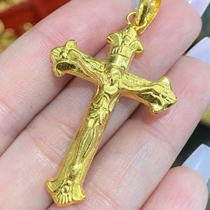 Vintage 23K 980 Pure Gold Crucifix Cross Pendant.