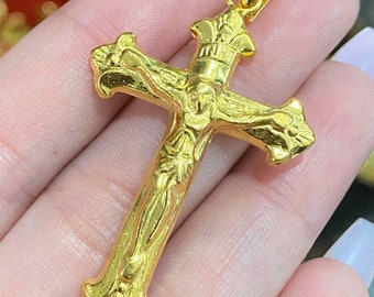 Vintage 23K 980 Pure Gold Crucifix Cross Pendant.