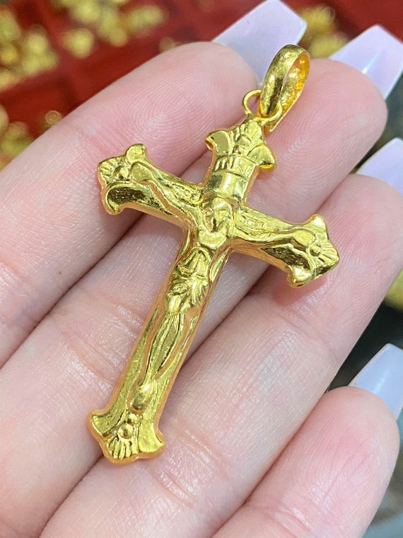 Vintage 23K 980 Pure Gold Crucifix Cross Pendant.