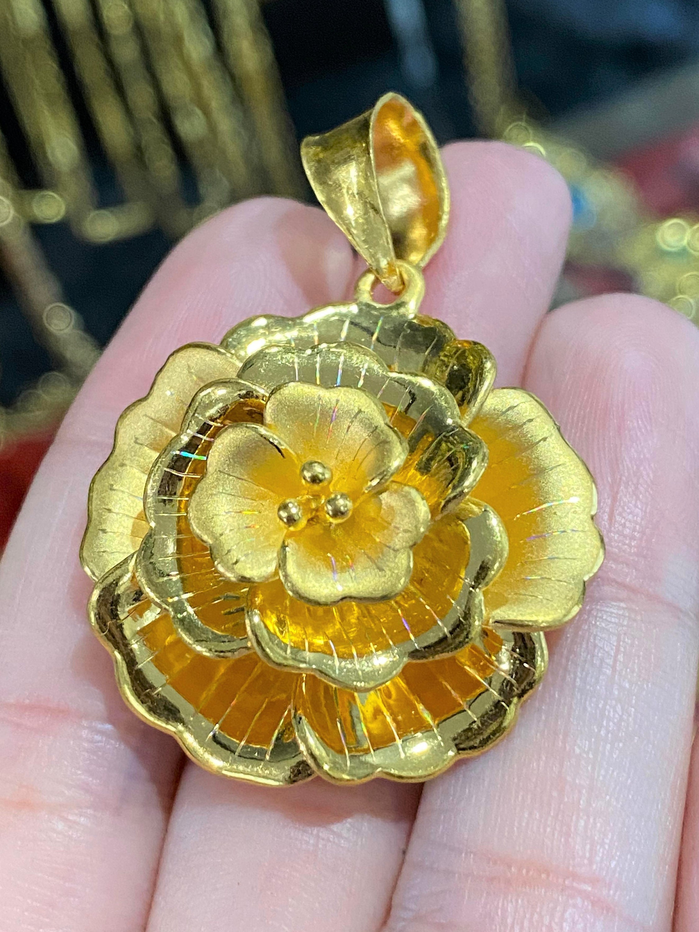 TIYINUO Real Gold 999 Authentic 24K Galsang Flower Pendant