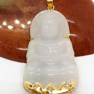 Vintage 18K Solid Yellow Gold Natural White Jadeite Jade Quan - Etsy