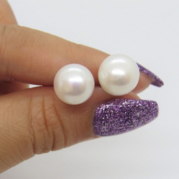 Vintage Sterling Silver White Pearl Stud Earrings… - image 4