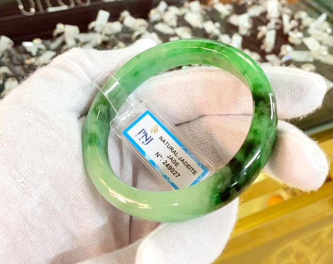 Vintage Translucent Natural Green, Black Jadeite Jade Bangle Bracelet 57.6MM