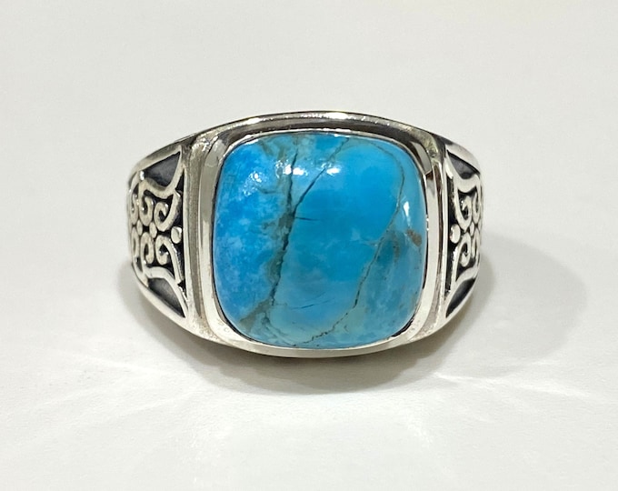 Vintage Sterling Silver Natural Turquoise Men's Ring Size 10