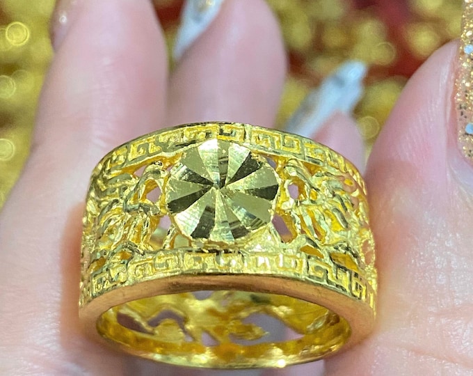 24K 980 Pure Gold Dragon Vintage Unisex Heavy Gold Band Ring Size 9.5