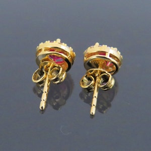 Vintage 18K Solid Yellow Gold 1.22ct Ruby & White Topaz Stud Earrings ...