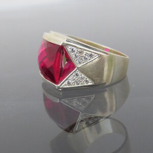 Vintage Sterling Silver Faceted Ruby & White Topaz Men's Ring Size 8.75 image 4