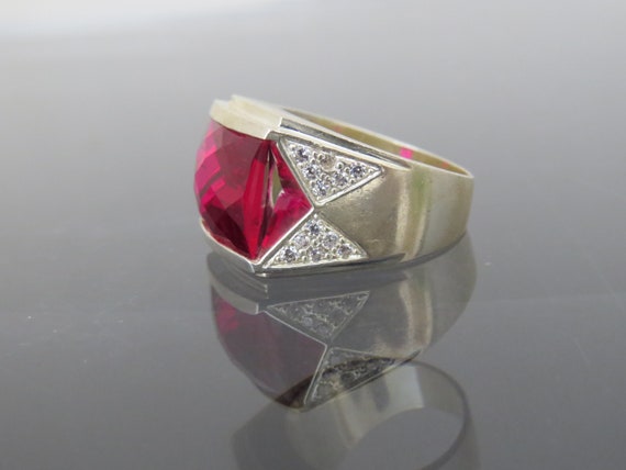 Vintage Sterling Silver Faceted Ruby & White Topa… - image 4