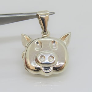 Vintage Sterling Silver Carved Pig Locket Pendant