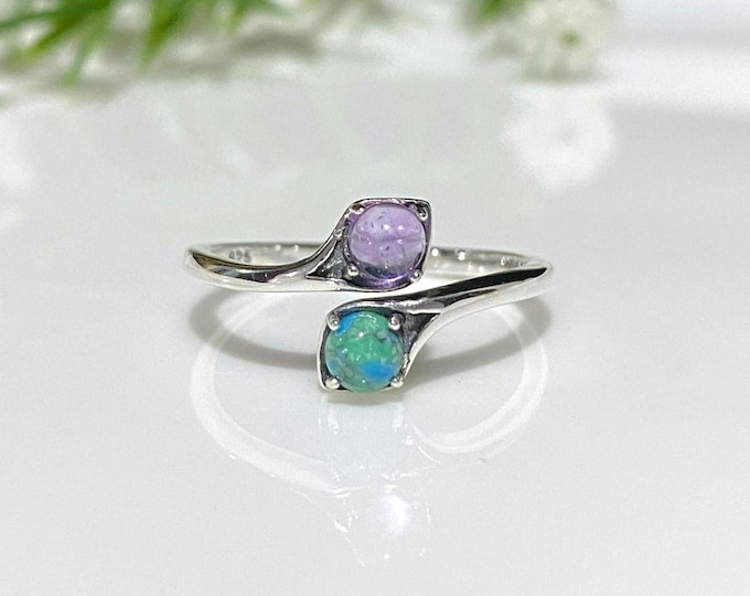 Vintage Sterling Silver Amethyst & Turquoise Ring Size 8