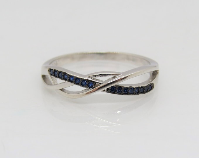 Vintage Sterling Silver Blue Sapphire Twisted Ring Size 8