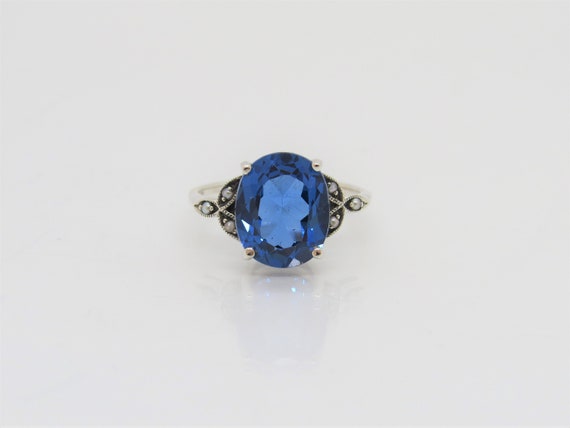 Vintage Sterling Silver London Blue Topaz & Seed Pearl Ring - Etsy